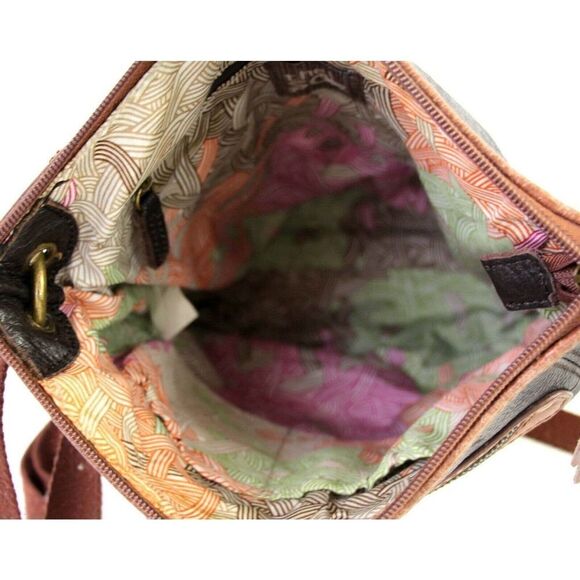 THE SAK TWO TONE BROWN GENUINE LEATHER X-BODY SHOULDER BAG HANDBAG CROSSBODY - Picture 9 of 10